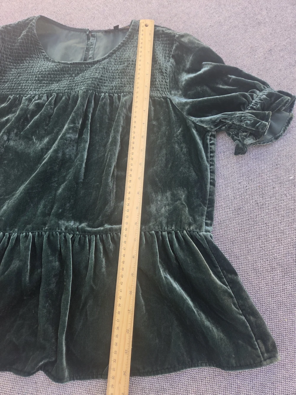 Madewell Deep Forest Green Velvet Peplum Blouse Smocked Puff Sleeve M